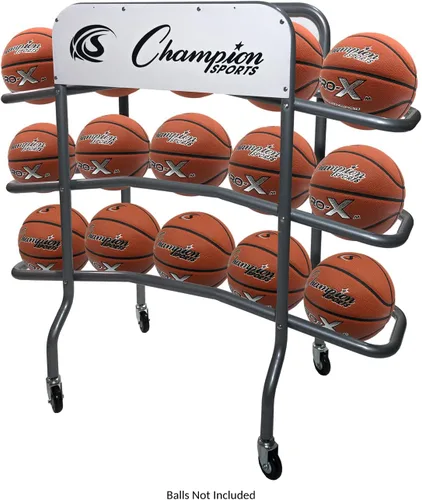 Vista 3 de Champion Sports Deluxe Heavy Duty Basketball Storage Cart with Locking Swivel Caster Wheels (Black)