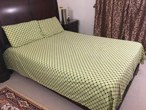 Vista 5 de El juego de 4 sábanas de 500 hilos con estampado floral azul de polialgodón de lujo incluye: 1 plano, 1 sábana bajera y 2 fundas de almohada, juego