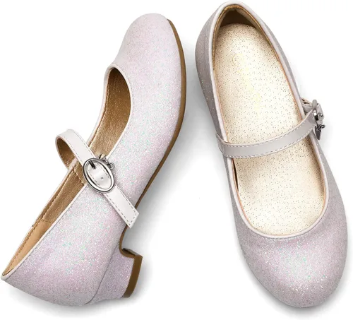 Vista 4 de DREAM PAIRS Zapatos de vestir Mary Jane de tacón bajo para niñas con flores de princesa para bodas y fiestas