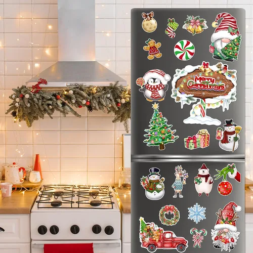 Vista 5 de Imanes de Navidad para refrigerador de automóvil, 22 unidades, calcomanías magnéticas decorativas de Navidad para puerta, protector de nevera