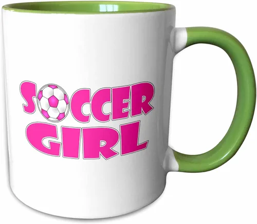 Vista 8 de 3dRose Soccer Girl Pink and White 11oz Two-Tone Blue Mug