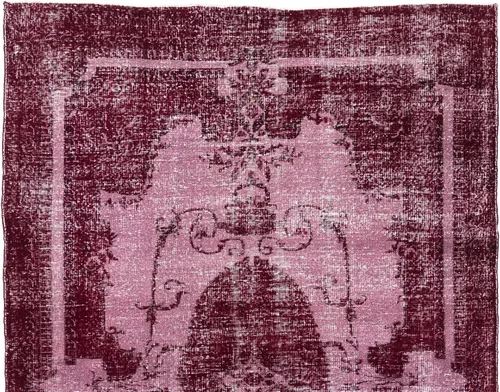 Vista 4 de 6.9x10.7 Ft Handmade Medallion Design Vintage Turkish Area Rug Over-Dyed in Red, Ideal 4 Modern Interiors. A321