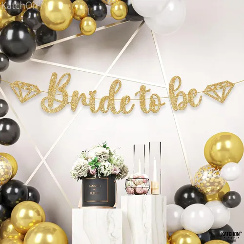 Vista 7 de KatchOn, Cartel dorado con purpurina de la novia para ser – 10 pies, sin bricolaje Cartel dorado de la novia para ser Decoración de despedida