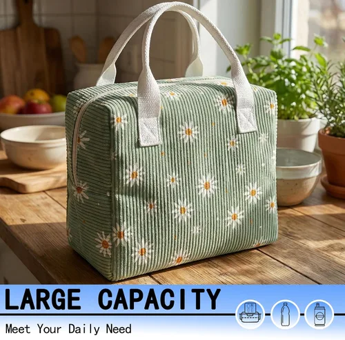 Vista 3 de Lonchera con lazo para mujeres y hombres, bolsa de almuerzo de tela aislada para el trabajo, lonchera para adultos a prueba de fugas, bolsa