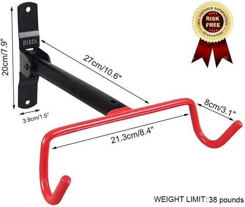 Vista 4 de Dirza Soporte de pared para bicicleta, plegable, para almacenamiento de bicicletas, soporte horizontal para bicicleta, gancho para garaje, cobertizo