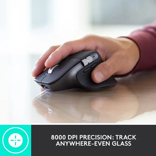 Vista 3 de Logitech MX Master 3S para negocios, mouse inalámbrico con clics silenciosos, 8K DPI, receptor USB con pernos Logi seguros, Bluetooth, carga USB-C