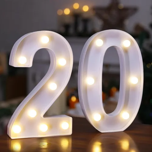 Vista 19 de Números con luz LED, letrero de número de marquesina para decoración de cumpleaños de 10 años (10)