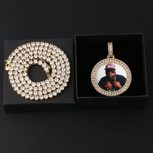 Vista 5 de YIMERAIRE - Cadena y dije con fotografía personalizada, joya estilo hip hop, unisex