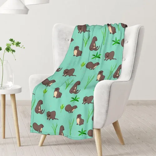 Vista 2 de Manta de regalo de nutria, 30 x 40 pulgadas, bonita manta para adultos y niños, mantas de felpa suave verde para sofá y viajes