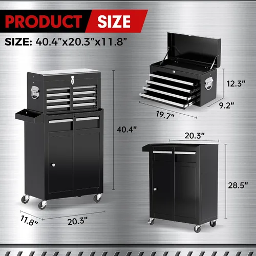 Vista 3 de INTERGREAT Caja de herramientas con ruedas, organizador de 5 cajones con ruedas bloqueables, cajones deslizantes y parte superior desmontable