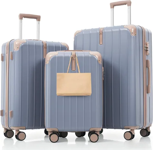 Vista 100 de Merax 3 piezas expandible ABS Hardshell equipaje Sets Spinner Wheel Maleta TSA Lock Suit Case, Apertura frontal negra, Juego de 2 piezas, Maleta