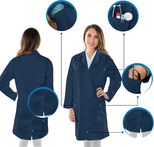 Vista 2 de NY Threads Abrigo de laboratorio profesional para mujer, abrigo médico largo de polialgodón de manga completa