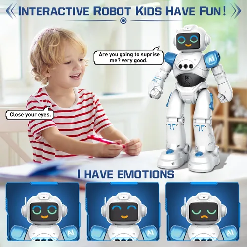 Vista 5 de VATOS Juguetes Robot para Niños – Robot Inteligente Parlante de Control Remoto por Voz, Sensor de Gestos Programable Juguetes Robot Emo para Niños