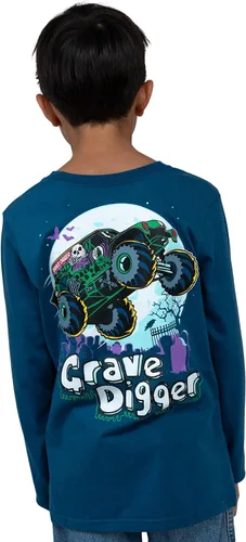 Vista 5 de Monster Jam Paquete de 2 camisetas de manga larga para niños pequeños a grandes Grave Digger El Toro Loco Megalodon Salvia esmerilada / azul carbón