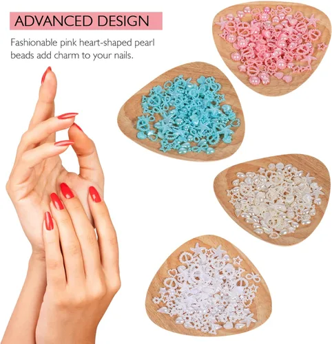 Vista 2 de Beaupretty 4 bolsas de abalorios de perlas de corazón para uñas, estilo mixto, 3D, dijes de arte de uñas surtidos con forma de corazón y estrella
