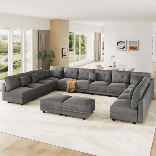 Vista 45 de LLappuil Sofá Seccional Modular con Asientos de Almacenamiento, Sofá Modular Convertible de Pana Chaise para Sala de Estar, Sofás de 5 Plazas con 3