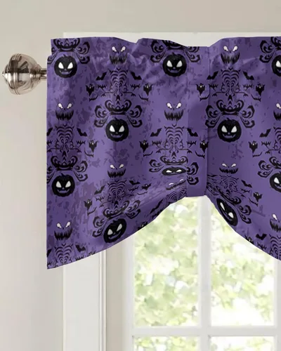 Vista 3 de Cenefas de ventana de calabaza de Halloween, cortinas de cocina, cortinas para sala de estar, dormitorio, baño, lavable, pequeña mansión encantada