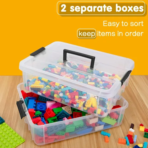 Vista 3 de TERGOO Contenedores de almacenamiento de plástico de 2 capas con tapas, caja transparente multiusos apilable y portátil, organizadores portátiles