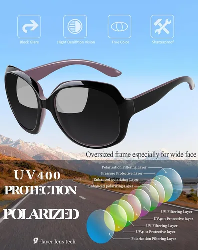 Vista 5 de Joopin - Gafas de sol polarizadas grandes y modernas para mujer, lentes de sol de conducción, UV protectoras, grandes