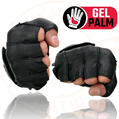Vista 7 de Milwaukee Leather SH442 - Guantes de piel sin dedos para hombre, negros, con palma acolchada de gel para motocicleta, con suave "cuero genuino