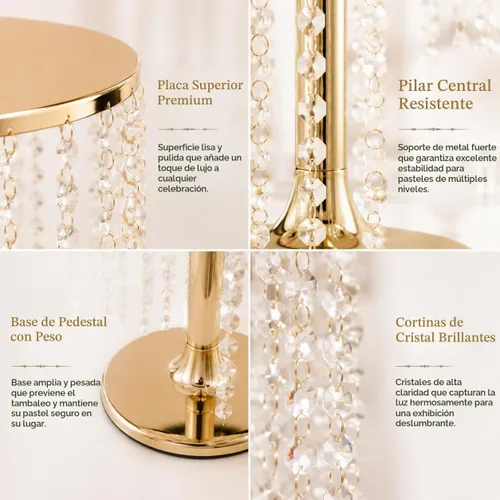 Vista 5 de Efavormart soporte para tarta de 14" de diámetro Soporte para tarta de boda redondo de metal dorado con cristal - 16" de alto