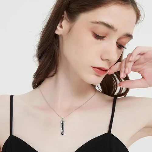 Vista 38 de Collar con colgante de urna de cenizas de cremación y árbol de la vida para mujer, plata de ley US1