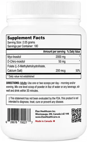 Vista 2 de Suplemento - Myo-inositol y D-Chiro Inositol Plus Folato Activo - Proporción ideal 40:1 - (180 porciones, tarro de 13.65 oz)