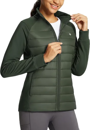 Vista 10 de baleaf Chamarra de invierno para mujer, ligera, resistente al agua, acolchada, para correr, con bolsillos con cremallera, para otoño, clima frío