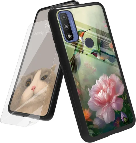 Vista 42 de Funda para Motorola Moto G Play 4G 2024 con protector de pantalla, parte trasera de vidrio templado + funda de silicona suave TPU absorción