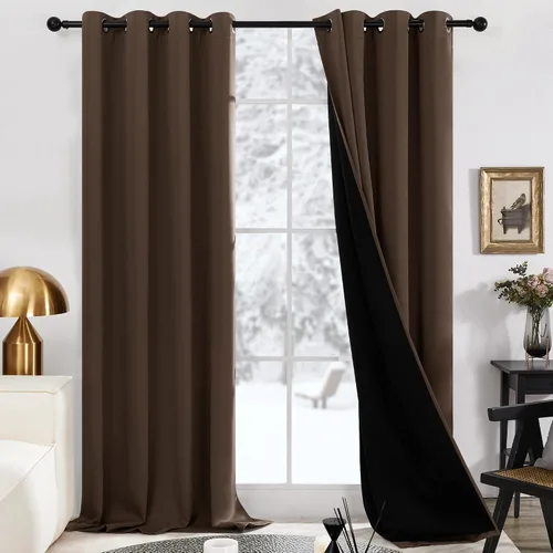 Vista 61 de Deconovo cortinas blackout 100 % con forro totalmente negro con aislamiento térmico de doble capa, oscurecimiento de la habitación, ahorro