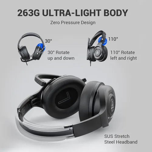 Vista 2 de EKSA AirComfy - Auriculares 245G con micrófono para PC, auriculares con cable para juegos, PC, PS4, PS5, laptop, computadora, Xbox, sonido estéreo