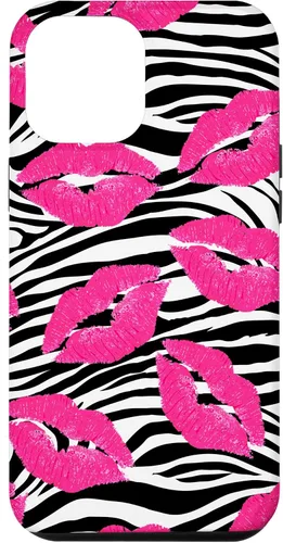 Vista 26 de Funda con estampado de labios de cebra rosa intenso y negro para iPhone 16 McBling