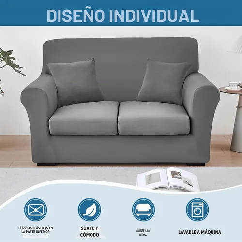 Vista 2 de JQinHome Funda elástica de 4 piezas para sofá, funda para sofá, funda para loveseat con 2 fundas de cojín separadas, protector de muebles lavable