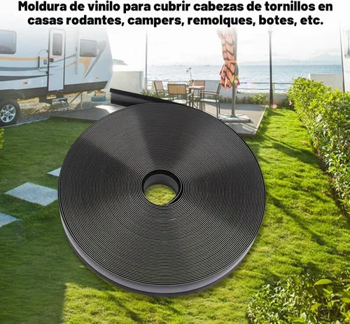 Vista 6 de Cubierta de tornillo de moldura de vinilo negro de 1 pulgada para caravana, barco, cámper, remolque de viaje (25 pies)