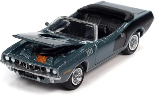 Vista 2 de 1971 Plymouth Barracuda Convertible Winchester Gris Metálico con Hemi Lado Negro Edición Limitada a 7418 Piezas Muscle Cars USA Series 1/64