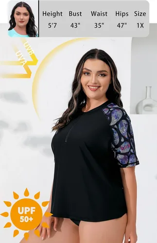 Vista 2 de Halcurt Traje de baño de talla grande para mujer, camiseta de baño holgada UPF 50+