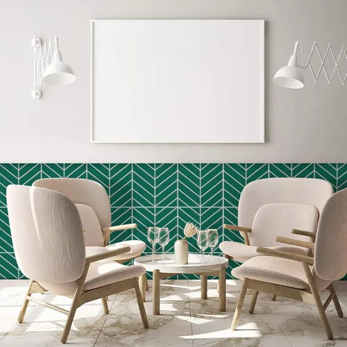 Vista 3 de Azulejos de despegar y pegar, azulejos de pared de mosaico de cocina con patrón de sarga verde, azulejos autoadhesivos de vinilo para pared