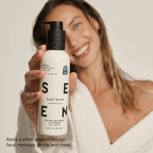 Vista 4 de SEEN Lavado facial, sin fragancia, limpiador facial no comedogénico y no irritante, desarrollado por dermatólogos, seguro para pieles sensibles