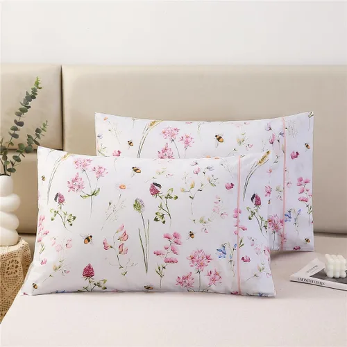 Vista 15 de URBONUR Fundas de almohada 100% algodón tamaño estándar, paquete de 2 fundas de almohada estándar con estampado floral azul, cierre de sobre súper