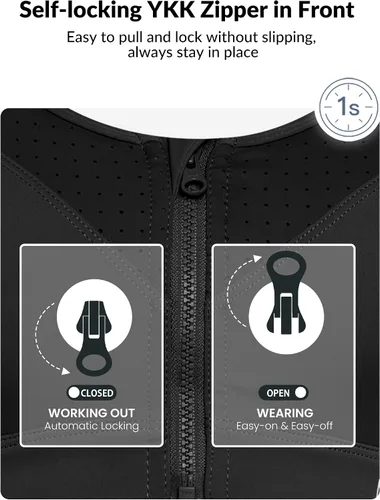 Vista 3 de Yvette Sujetadores deportivos ajustables para mujer, de alto impacto, con cremallera frontal, brasier deportivo sin varillas, talla grande