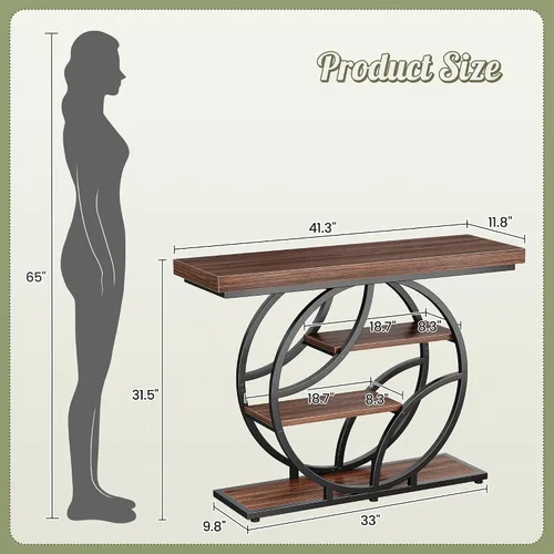 Vista 2 de Huuger 41.3 Inch Entryway Table, Modern Console Sofa Table, Accent Table with Shelves, for Entry, Hallway, Entrance, Foyer, O-Shaped Metal Frame