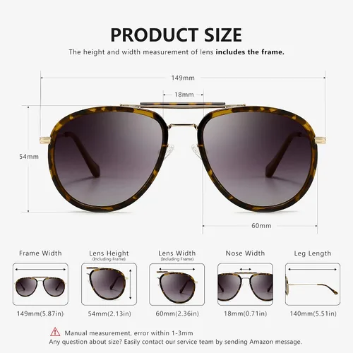 Vista 5 de SUNGAIT Gafas de sol de aviador retro de gran tamaño para hombres y mujeres polarizadas Pilot Shades Vintage Gafas de protección UV