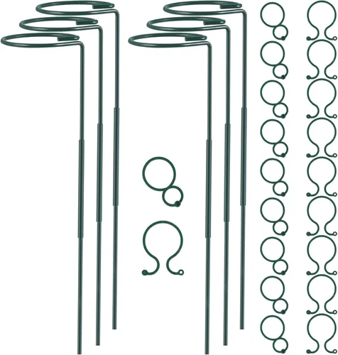 Vista 8 de Soporte de estaca para plantas, paquete de 6, anillos de soporte de jaula de plantas de un solo tallo para jardín, estacas de soporte para plantas
