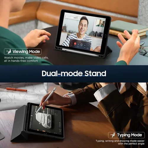 Vista 4 de MoKo - Funda para iPad 9.7 pulgadas (6.ª / 5.ª Generación, modelo 2018 / 2017) con soporte para Apple Pencil, cubierta inteligente delgada con logo