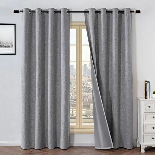 Vista 19 de Cortinas 100% opacas para sala de estar, juego de 2 paneles de 96 pulgadas, bloqueo de luz, pestaña trasera y bolsillo para barra, cortinas