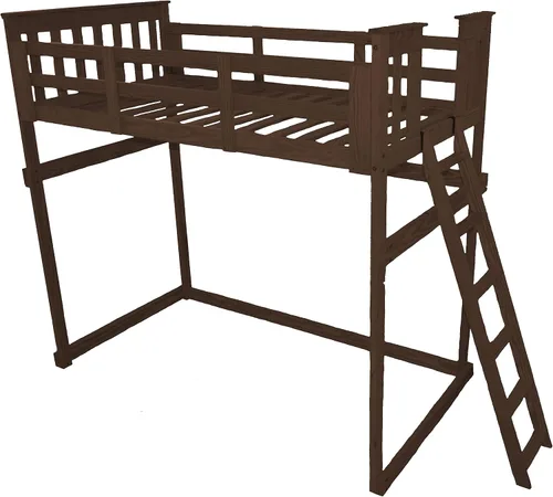 Vista 9 de Furniture Barn USA - Cama tipo loft de tamaño individual con escalera final, pintado de pino negro