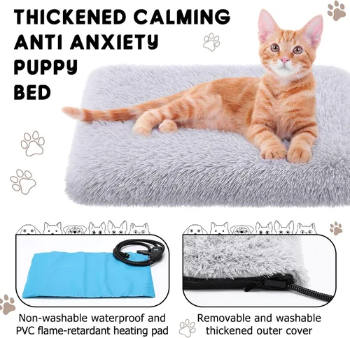 Vista 3 de Almohadilla térmica para gatos y perros, cama gruesa y calmante antiansiedad para cachorros, cama antideslizante de piel sintética de felpa