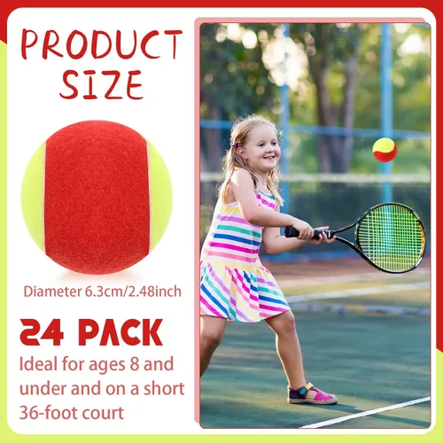 Vista 2 de 24 pelotas de tenis para niños, 75% de baja compresión etapa 3 pelotas de tenis a granel para principiantes, máquina de pelota, entrenamiento