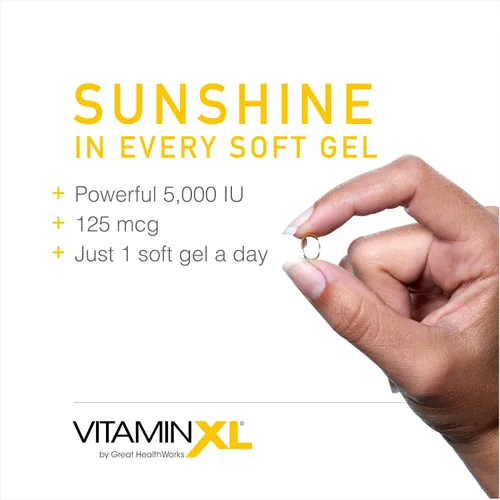 Vista 6 de OmegaXL VitaminXL D3 Vitamina D diaria de alta potencia 5000 UI 125mcg Suplemento de apoyo inmunológico - Promueve la función muscular saludable