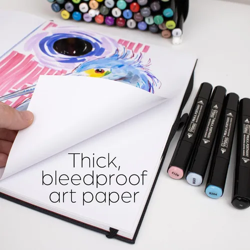 Vista 2 de WA Portman - Cuaderno de dibujo de papel marcador A4 a prueba de sangrado, 60 hojas/120 páginas, bloc de papel marcador de alcohol con páginas